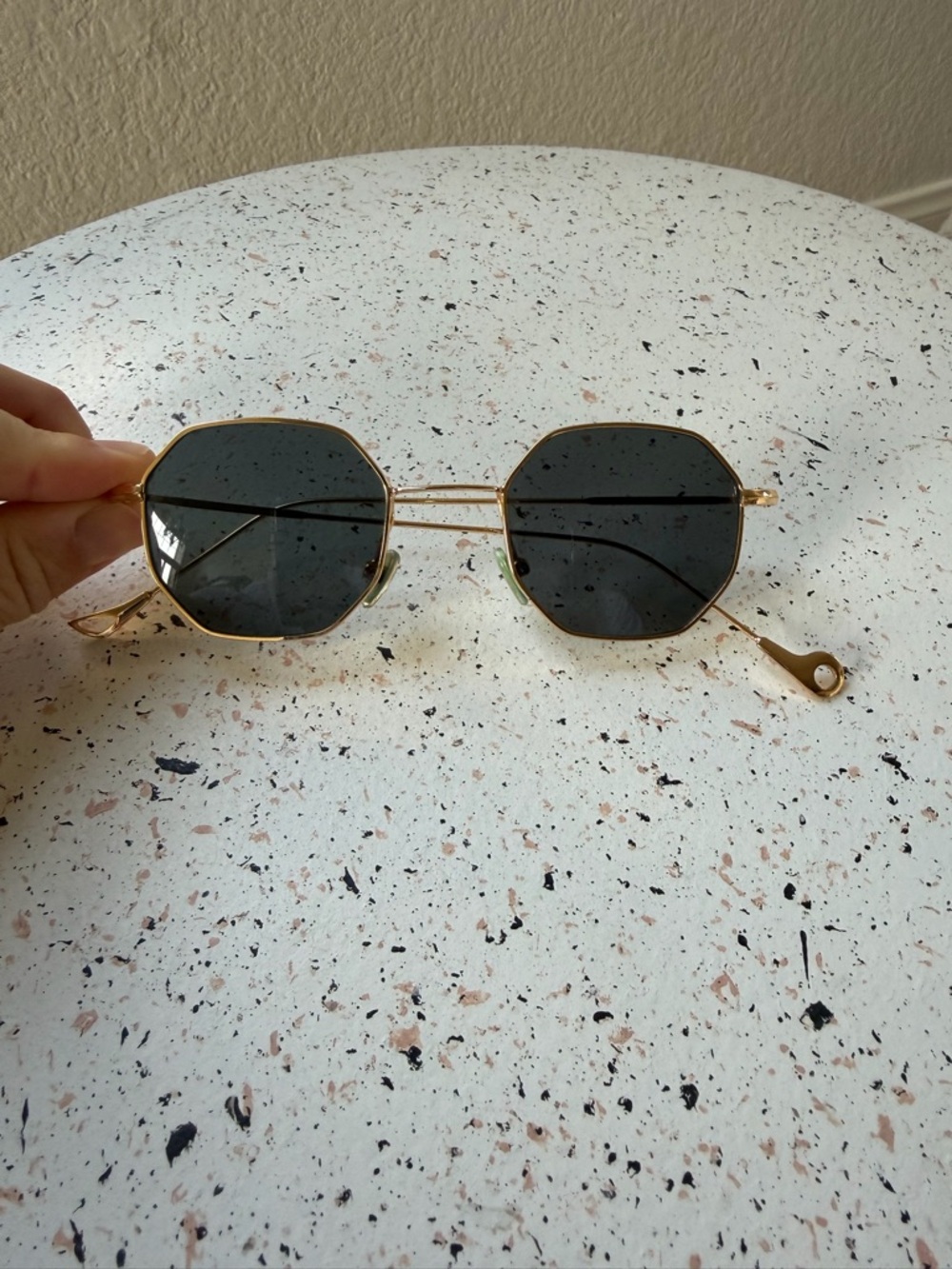 Gold Frame Black Lens Octagonal Women's Sunglasses